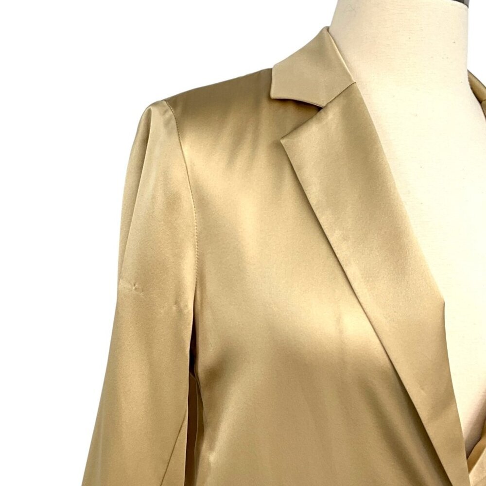 Nili Lotan Sophia Charmeuse Blazer Gold 100% Silk One Button Jacket Size 0 - Picture 9 of 13